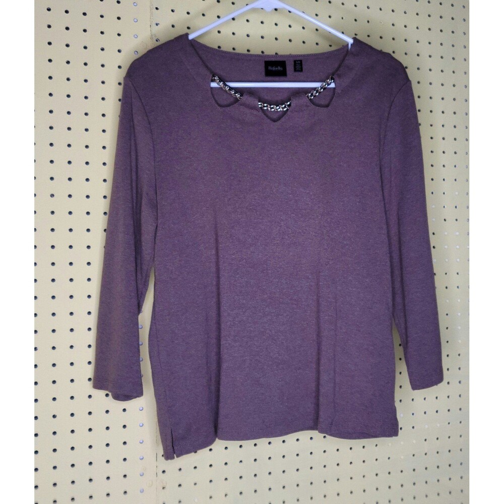 Rafaella Purple Womens Top Animal Print LG 3/4 long sleeve